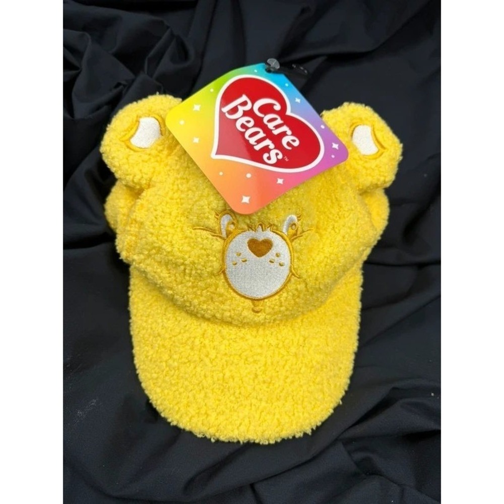 Care Bears Funshine Bear Yellow Fuzzy Sherpa Baseball Cap Ears Snapback NWT